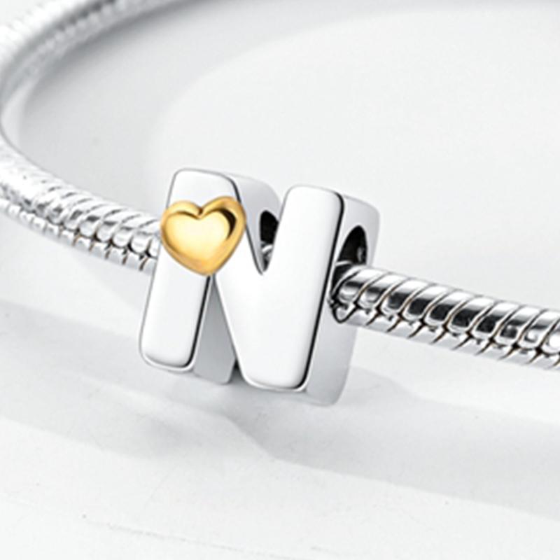 Original A-Z Alphabet Charms Bead 925 Silver 26 Letters CZ Zircon Heart Love Charm Fit Bracelet Bangle Jewelry Making