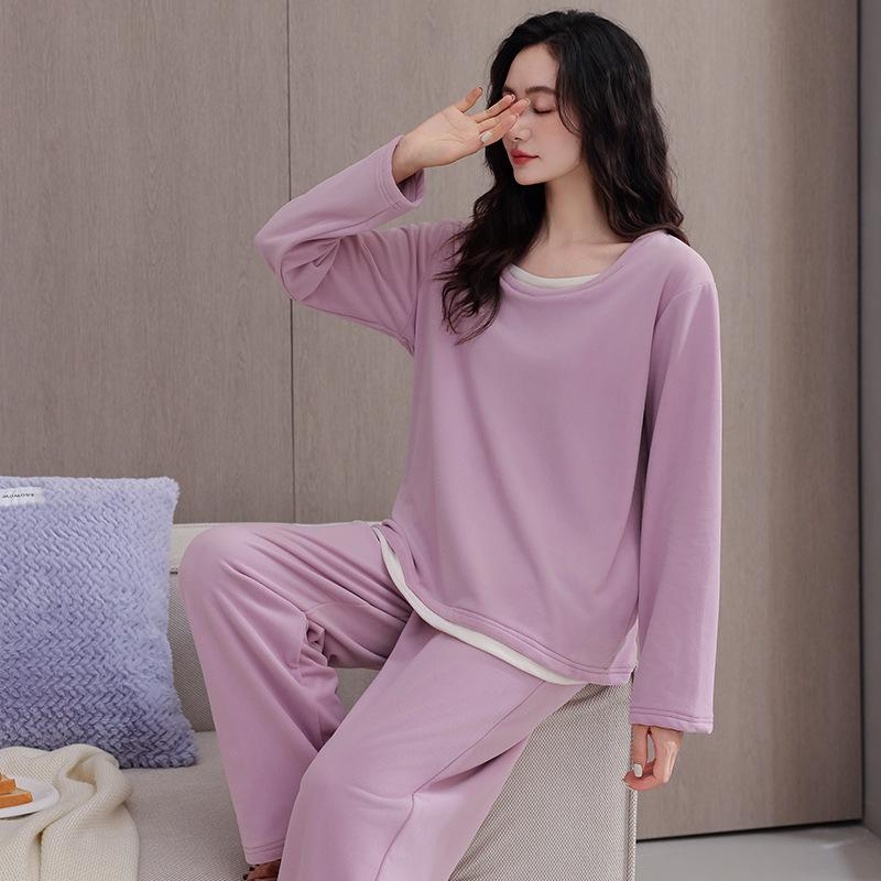 Island Fleece Pajamas Women'S Autumn And Winter Thickened Fleece Warm Coral Fleece Can Be Worn Outside Loungewear Set