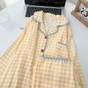 Yellow Plaid Shell-Edged Cloud Cotton Pajama Set for Women - Long Sleeve, Spring/Autumn Homewear with High-End Feel.