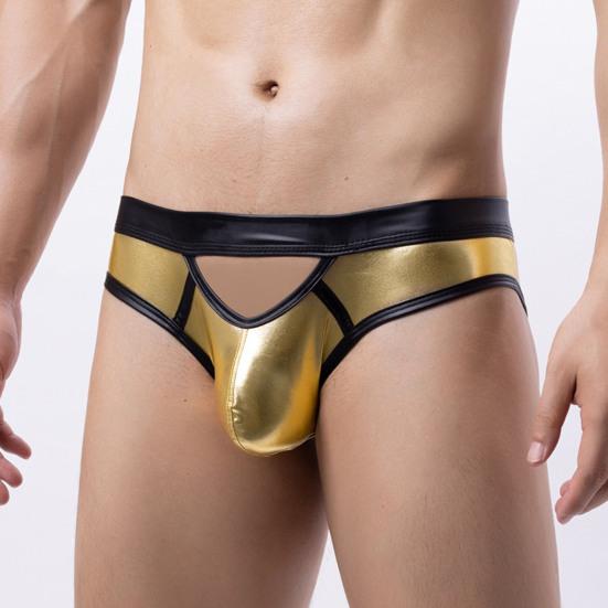 Slip Bikini Sexy da Uomo Colore Patchwork Davanti Vuoto Mutandine a Vita Bassa Design U-convesso Biancheria Intima Traspirante
