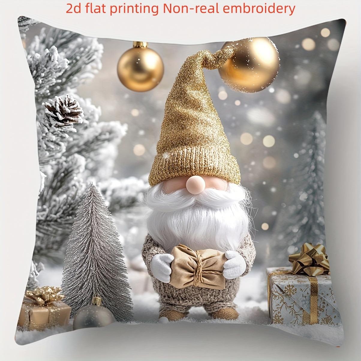 

Beige Christmas Scene Pillow Cover, Winter Festive Home Decor Pillowcase 16x16Inch