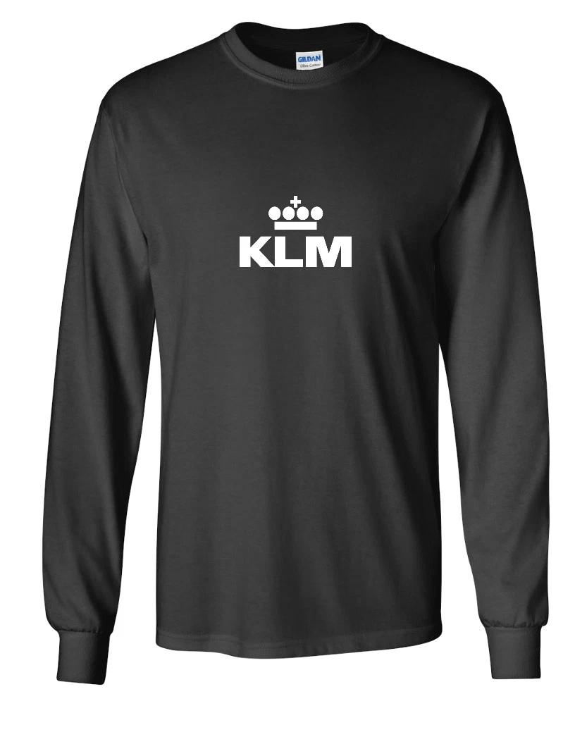 KLM White Retro Logo Shirt Dutch Royal Airline Rare Black Long Sleeve T-Shirt S
