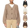 Damen Strickjacke Farbe Rundhals Lockerer Schnitt Langarm mit Großen Knöpfen
