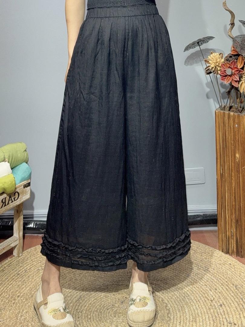 

Forest Wood Ear Lace Linen Wide-Leg Elastic Waist Slimming Casual Petite Pants - Summer 2026 One size