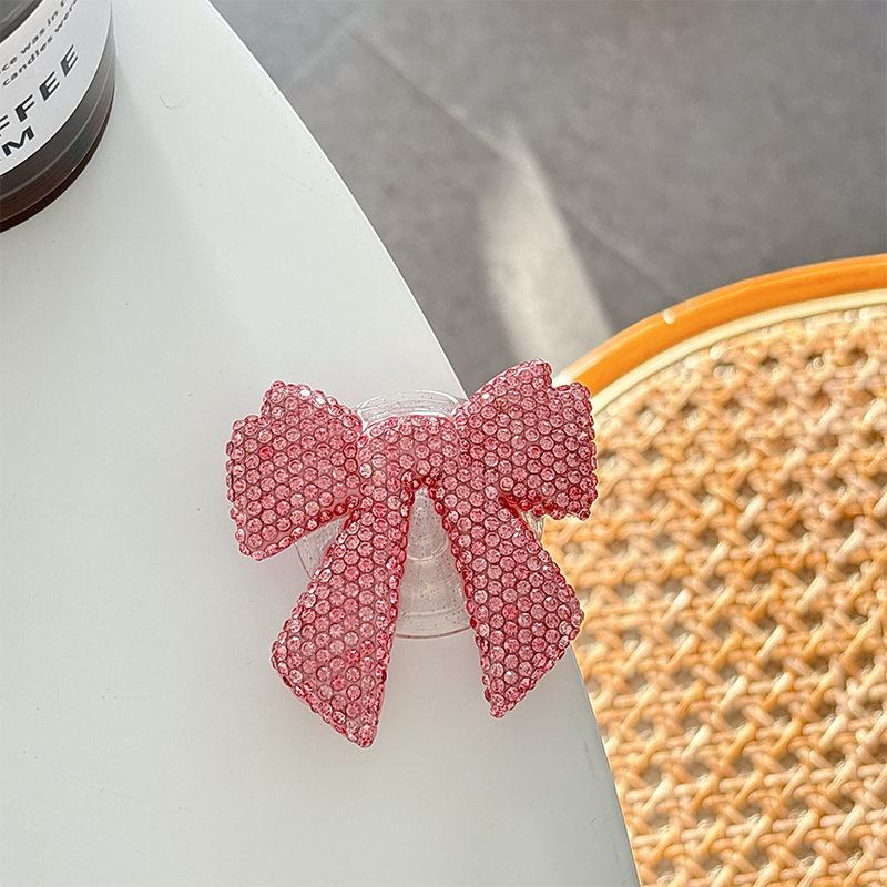 Girly Rhinestone Bow Phone Holder with Finger Ring and Watch Stand