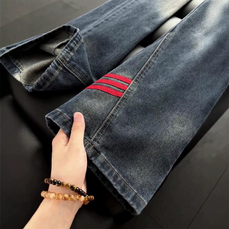 Mens High Street Vibe Flared Jeans Contrast Color Straight Leg Denim Pants