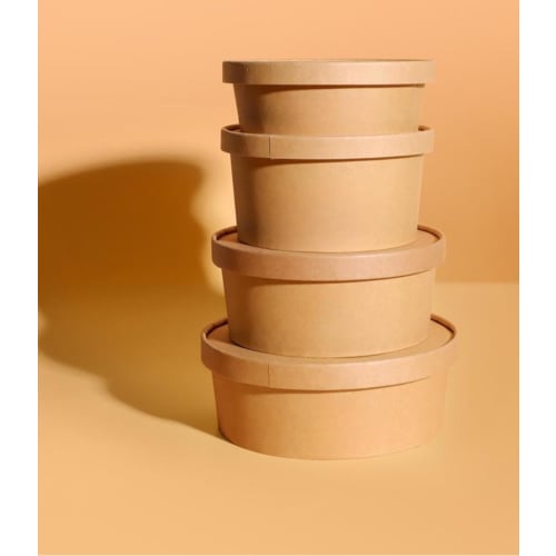 Fiyyuga 100-Piece Disposable Bowls, Disposable Lunch Boxes, Kraft Paper Bowls, Microwave-Safe, Round, with Lids, for BBQs, Commercial Use, Takeout, Sa