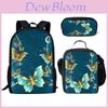 Nylon 3d Butterfly Student Backpack Pencil Case Set For Daily Use
