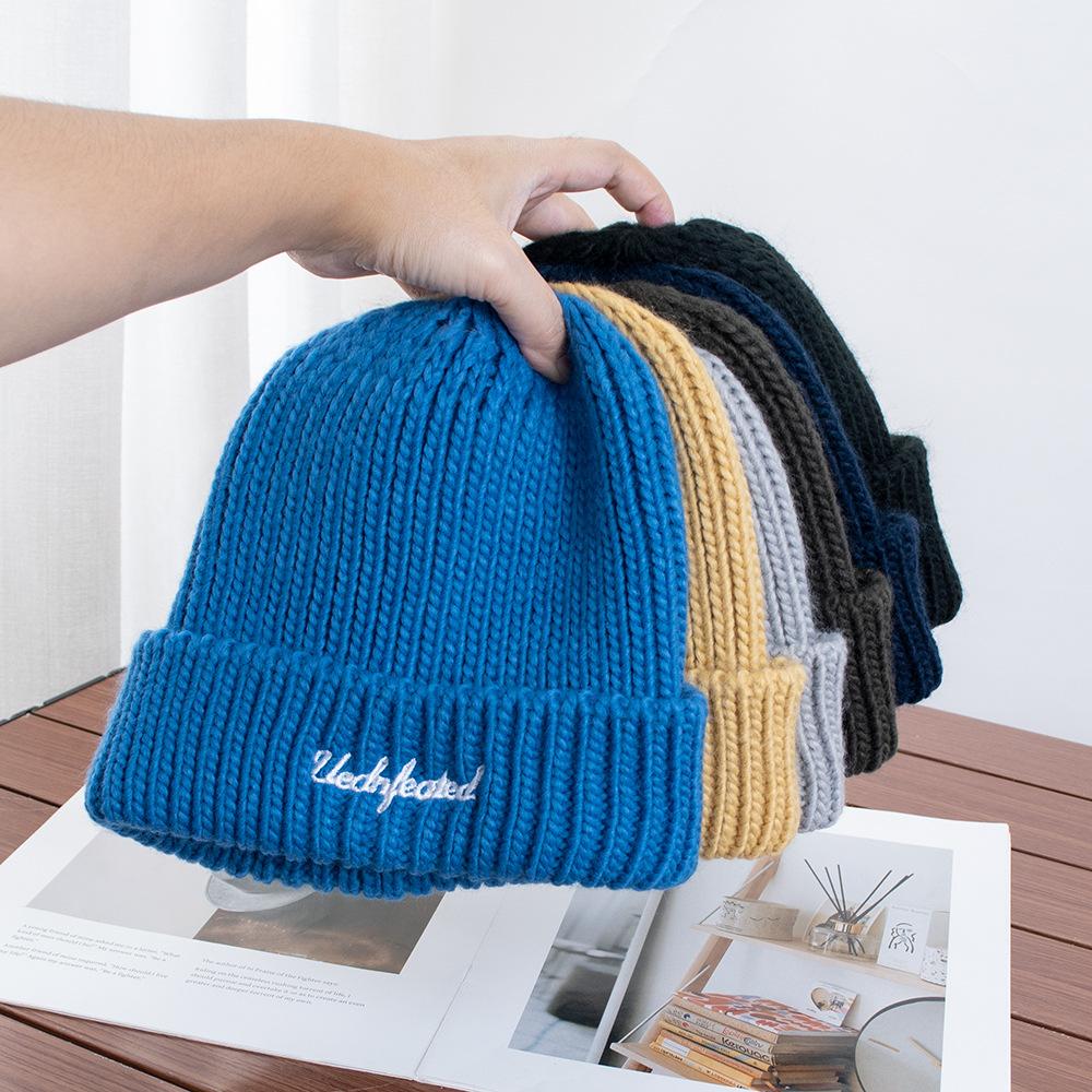 Knitted hat women's autumn and winter big head circumference embroidered wool hat versatile bag head to keep warm and show a small cold hat