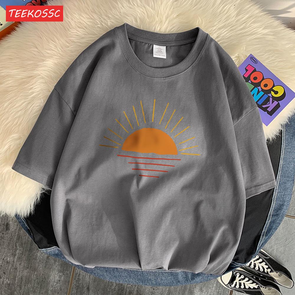 Sunset On The Coastline Men Tee Shirt Graphic Personality T Shirts High-Quality Pattern T-Shirt Cotton Fashion Short Sleeved