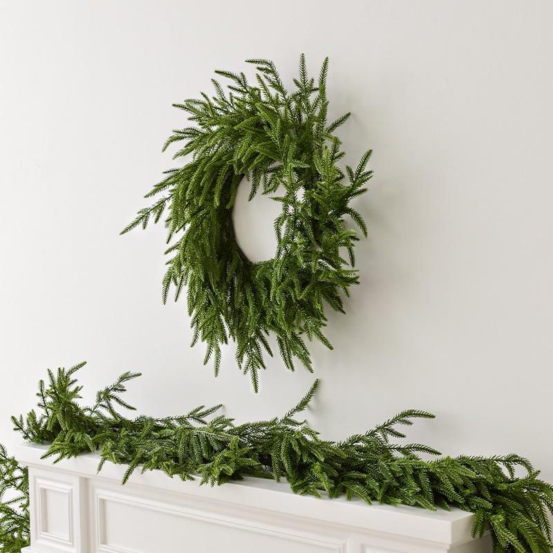 Christmas Wreath: Green Norfolk Vine with Soft Rubber Feel – Popular Holiday Decoration