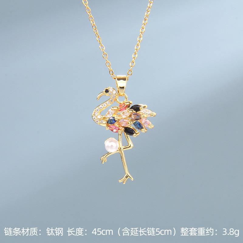 Light Luxury Zircon Owl Kingfisher Pendant Necklace Stainless Steel New Design Bird Choker Jewelry Party Gifts For Women Girls