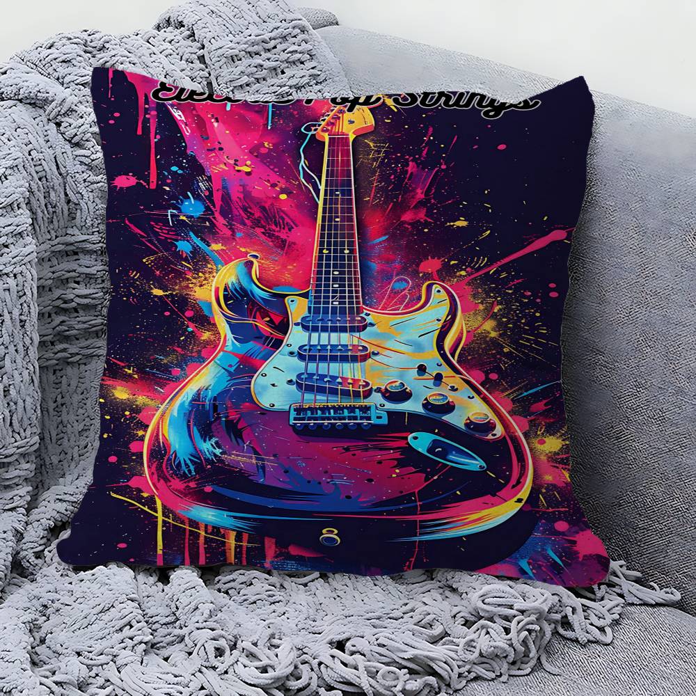 

Abstract Colorful Art Musical Instruments Drum Kit Guitar Cushion Cover Car Throw Pillow Case For Sofa Car xcm xcm 30X30cm