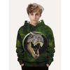 Autumn Winter 3D Cartoon Dinosaurs Printed Hoodies Fashionable Casual Warm Sports Long Sleeved Children's Boy Hooded Sweatshirts