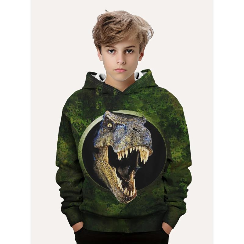 Autumn Winter 3D Cartoon Dinosaurs Printed Hoodies Fashionable Casual Warm Sports Long Sleeved Children's Boy Hooded Sweatshirts