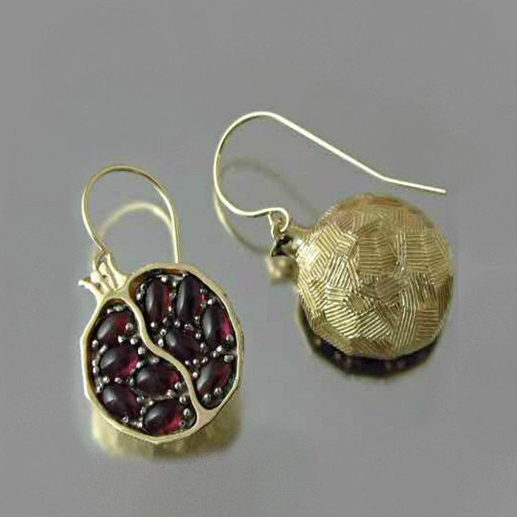 Unique Golden Pomegranate Drop Earrings for Women Hook Earrings Anniversary Gift Wedding Earrings