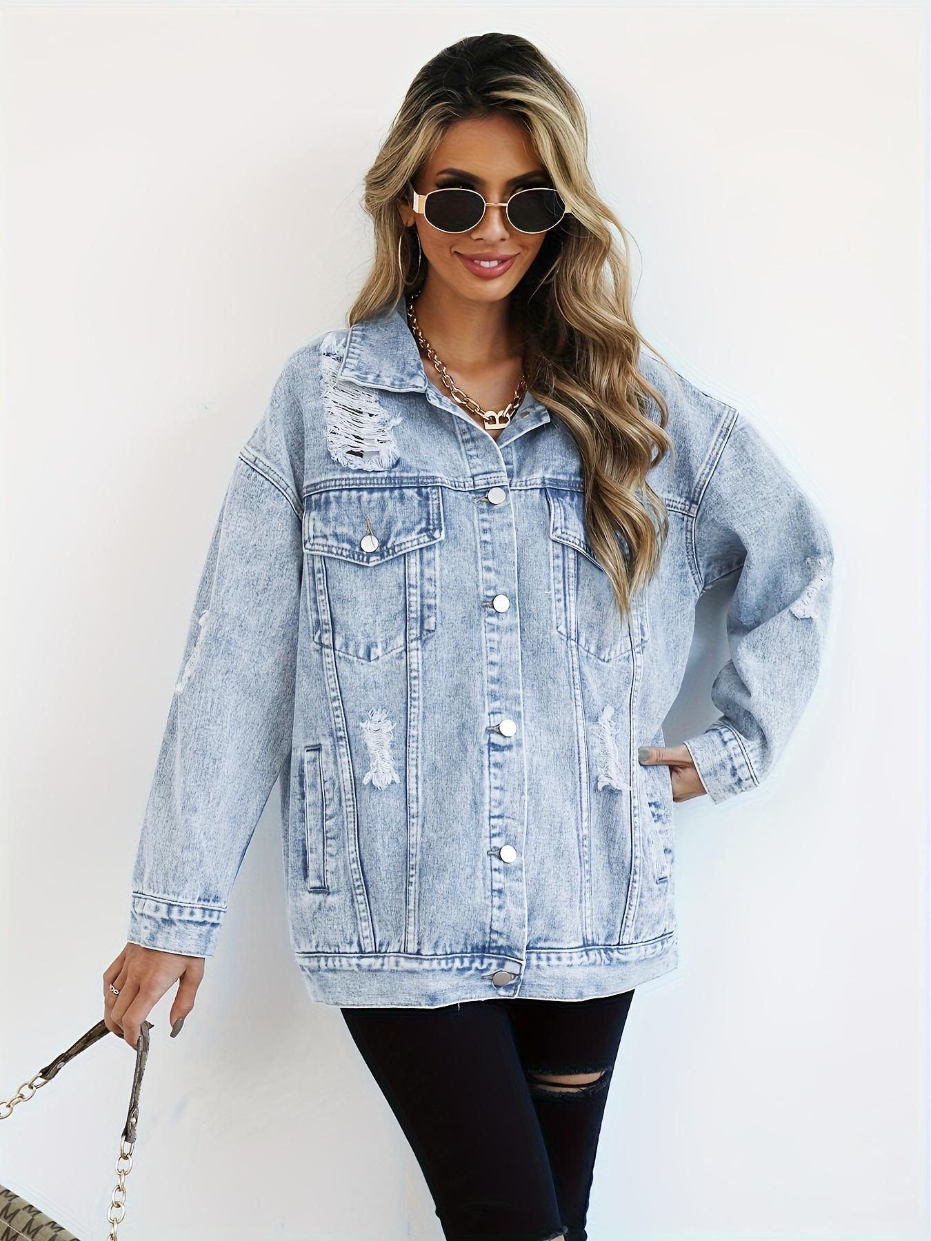 

2026 Women s European & American Style Ripped Loose Denim Jacket 2XL