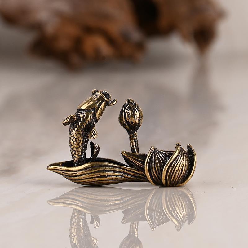 Brass Lotus Carp Fragrance Plug Retro Metal Zen Decoration Home Living Room Potted Fish Tank Landscape Decor Office DesktopDecor