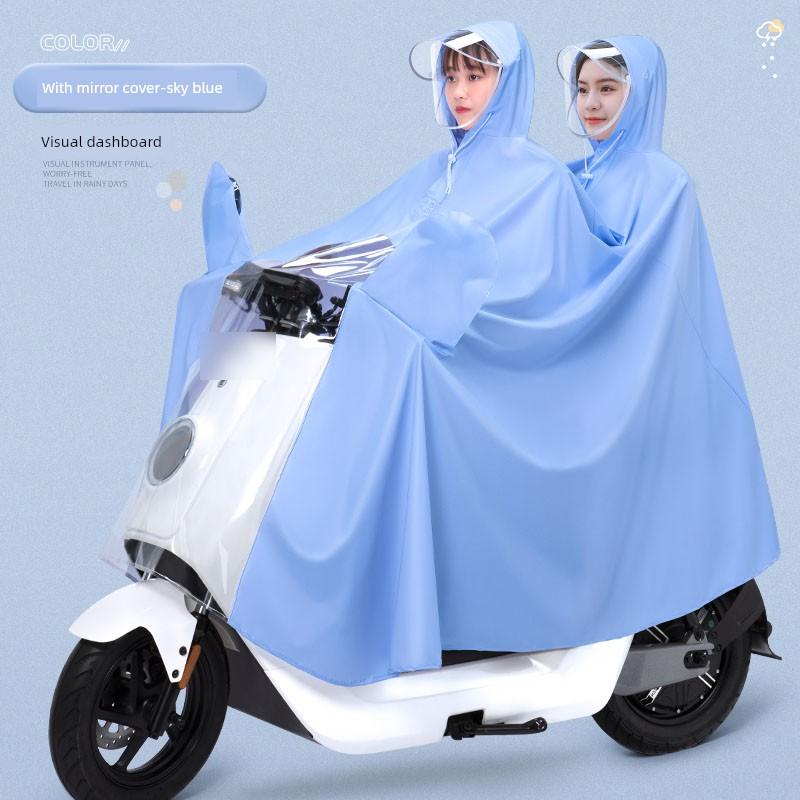 Electric Motorcycle Raincoat for Women, Double-Person Full-Body Long Raincoat, Storm-Proof, Parent-Child Riding, Mother-Child Dedicated Rain Poncho