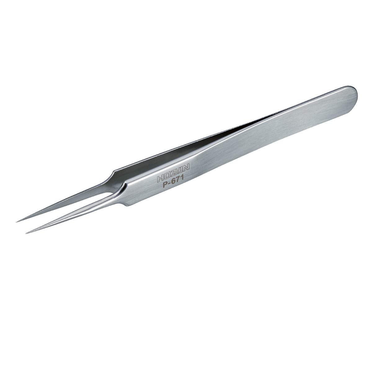 

HOZAN Precision Tweezers, Fully Non-Magnetic, 110mm Long, 6mm Opening, 0.15mm Tip, Tapered, P-671