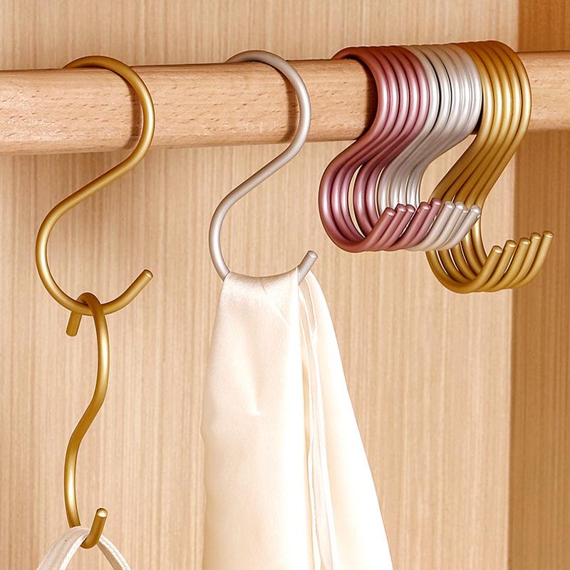 5pcs S Shaped Hooks Aluminum Alloy Clothes Hanger Bags Hats Towel Hanging Rack Multi-function Bedroom Railing S Hanger Hooks