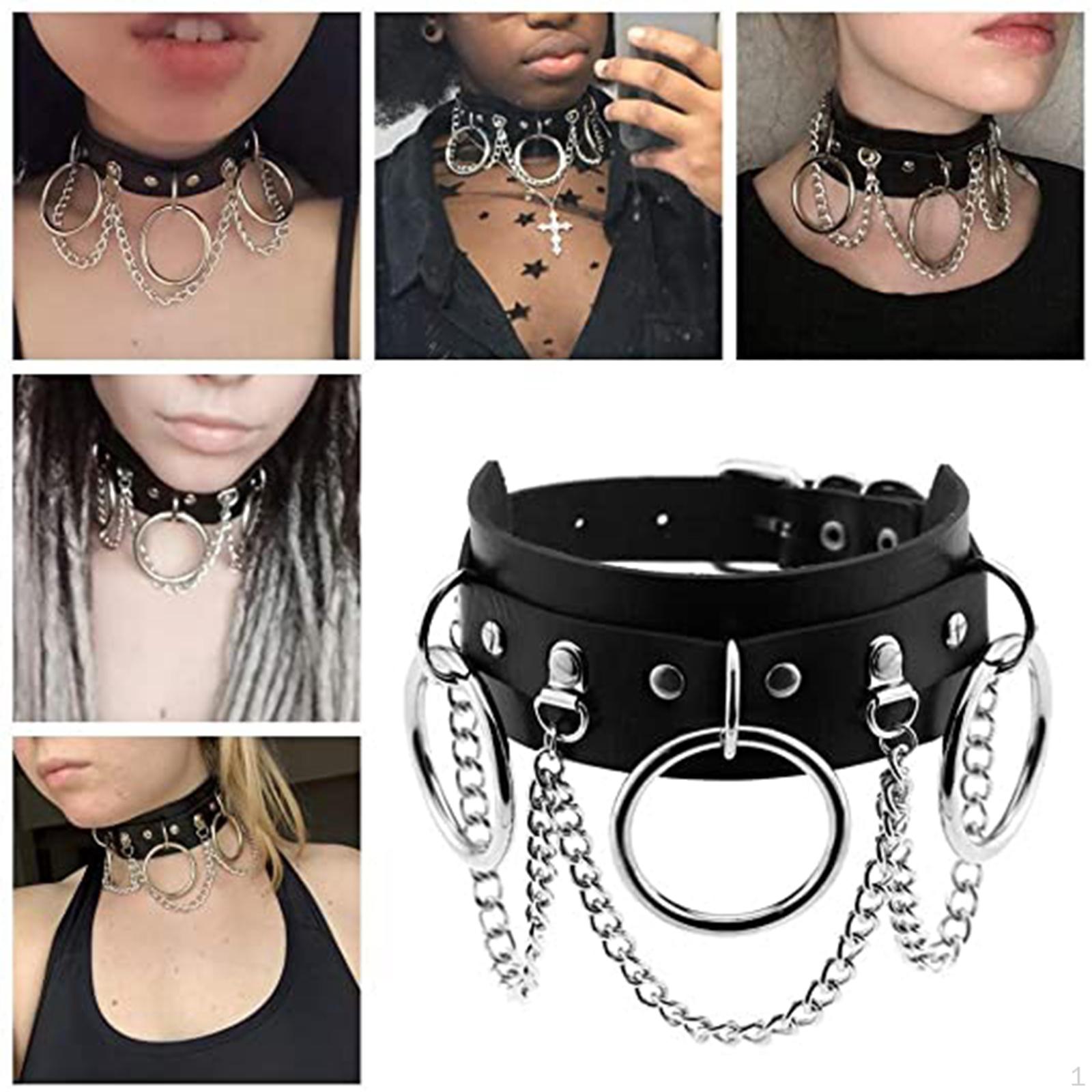 Кожаный чокер, готическое панк-ожерелье, шнурковый воротник чёрный