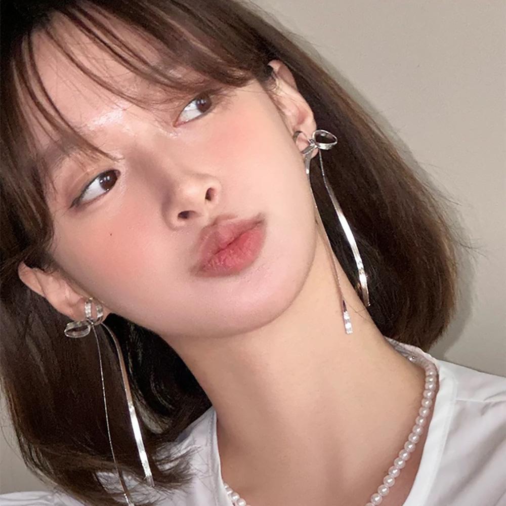 Cute Exquisite Butterfly Shiny New Fashion Sweet Silver Color Bowknot Long Ring Earrings Wedding Party Daily Gifts Jewelry 2026