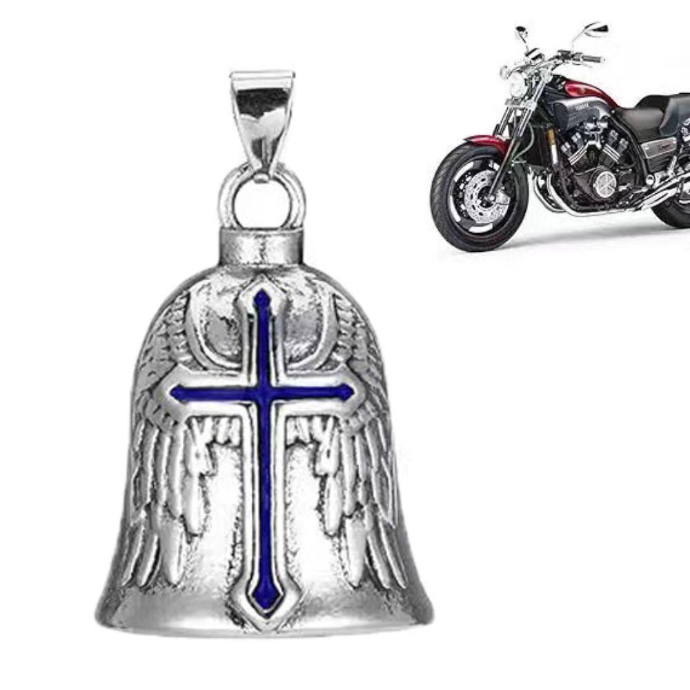 Retro Motorcycle Guardian Bell 3D Design Evil Spirit Trap Bell Vintage Cross Pendant Bell  Men
