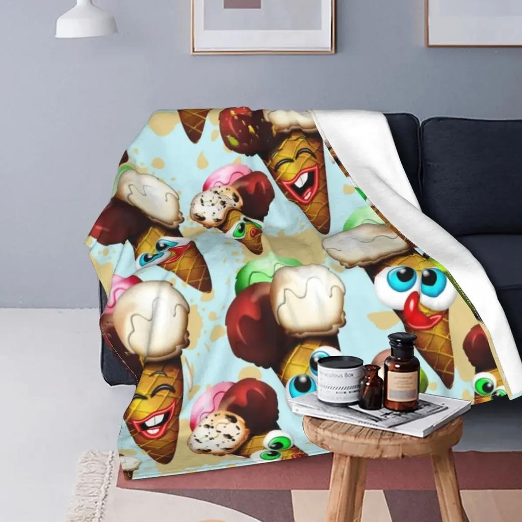 Ice Cream Cartoon Pattern Fleece Flannel Blanket for Bed Couch Blanket Super Soft Lightweight All Season Warm Teenage Girls Gift