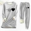 Ladies' Loose And Comfortable Round Neck Heart-shaped Printed Thick Long Sleeved Top With Cotton Pants Set