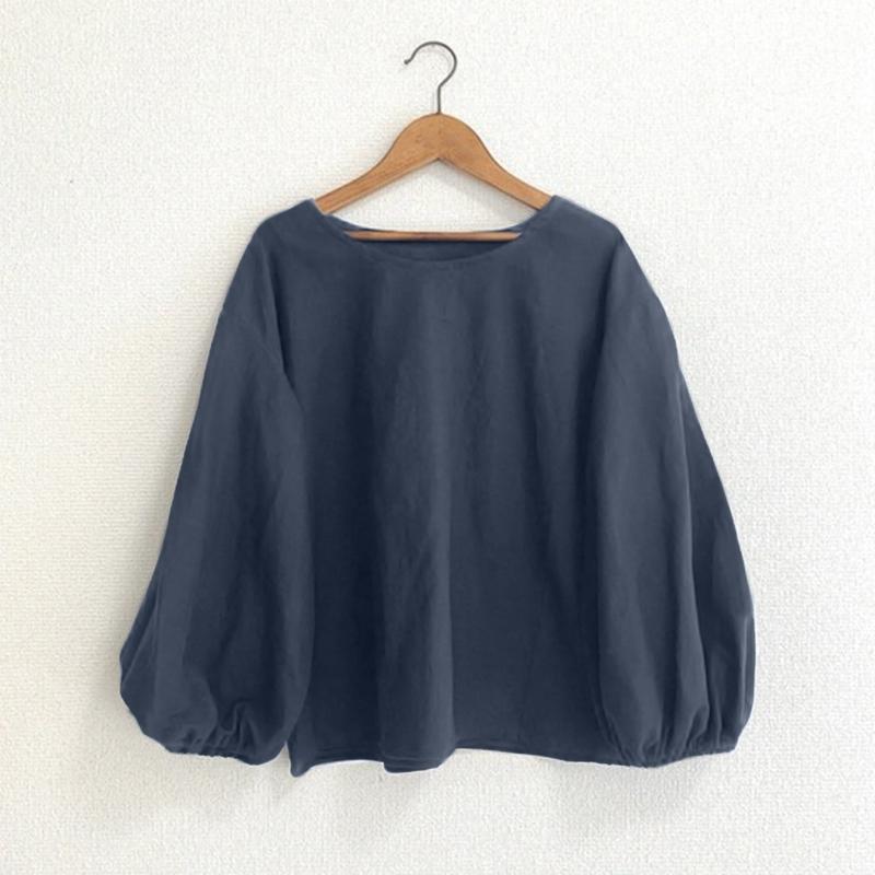 

ZANZEA Женская повседневная однотонная свободная блузка с круглым вырезом и рукавом 3/4 5XL темно-синий