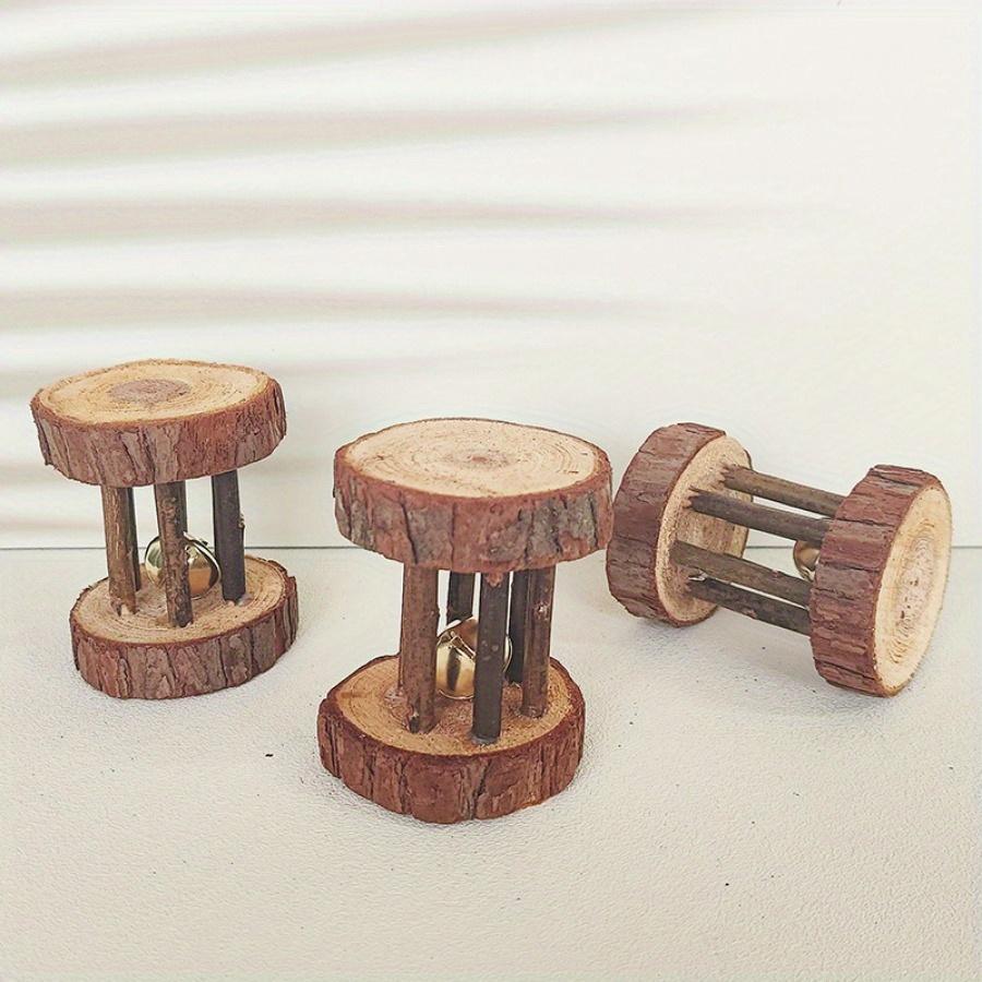 1PC Creative Wooden Pet Toy Small Dumbbell Bell Cat Dog Training Rolling Toy Cedar Tabletop Decoration