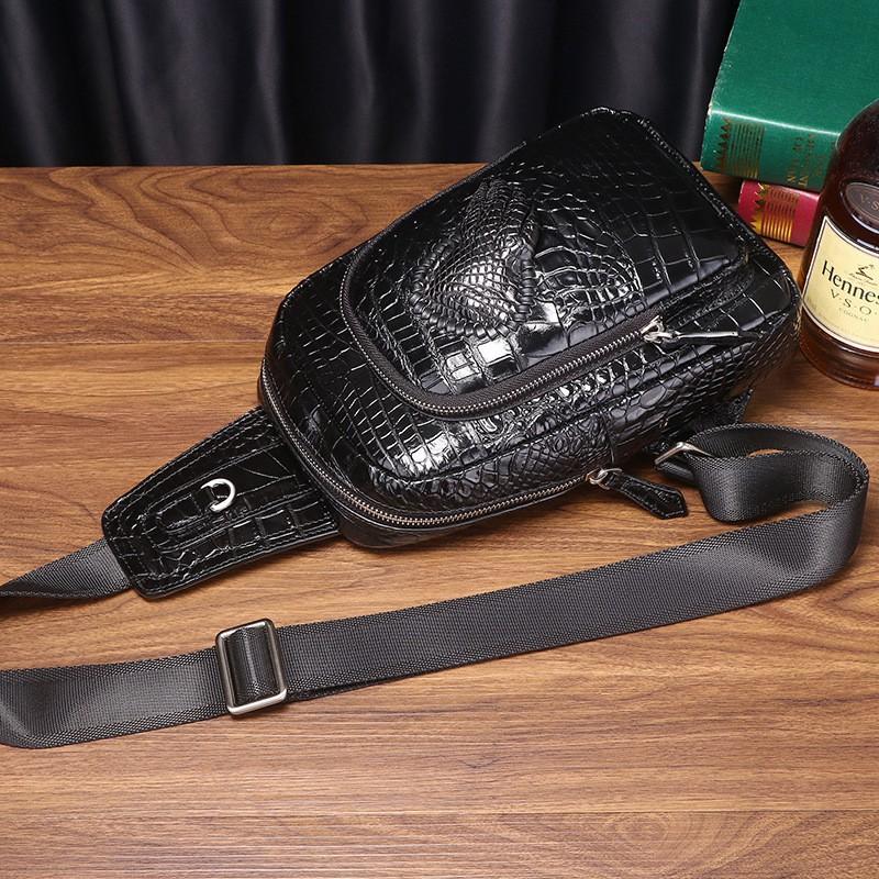 Crocodile Patterned Men's Chest Bag Made Of Genuine Leather Crossbody Cowhide With Claws Trendy Single Shoulder