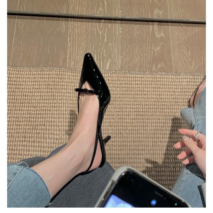 Baotou Sandalen 2025 neue Damen spitze hohle High Heels Stiletto Lackleder Schleife mit einzelnen Schuhen