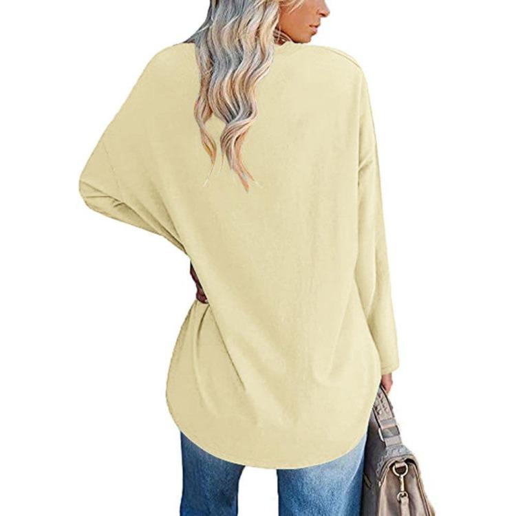Women's Big Size Casual Long Sleeve Round Neck Solid Color T-Shirt Spring Autumn Plus Size Clothing