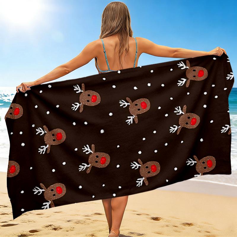 1Pc Reindeer Christmas Theme Beach Towel Quick Dry Multiuse For Beach Pool Gym Yoga Home Travel Christmas Halloween Xmas Gift S1192