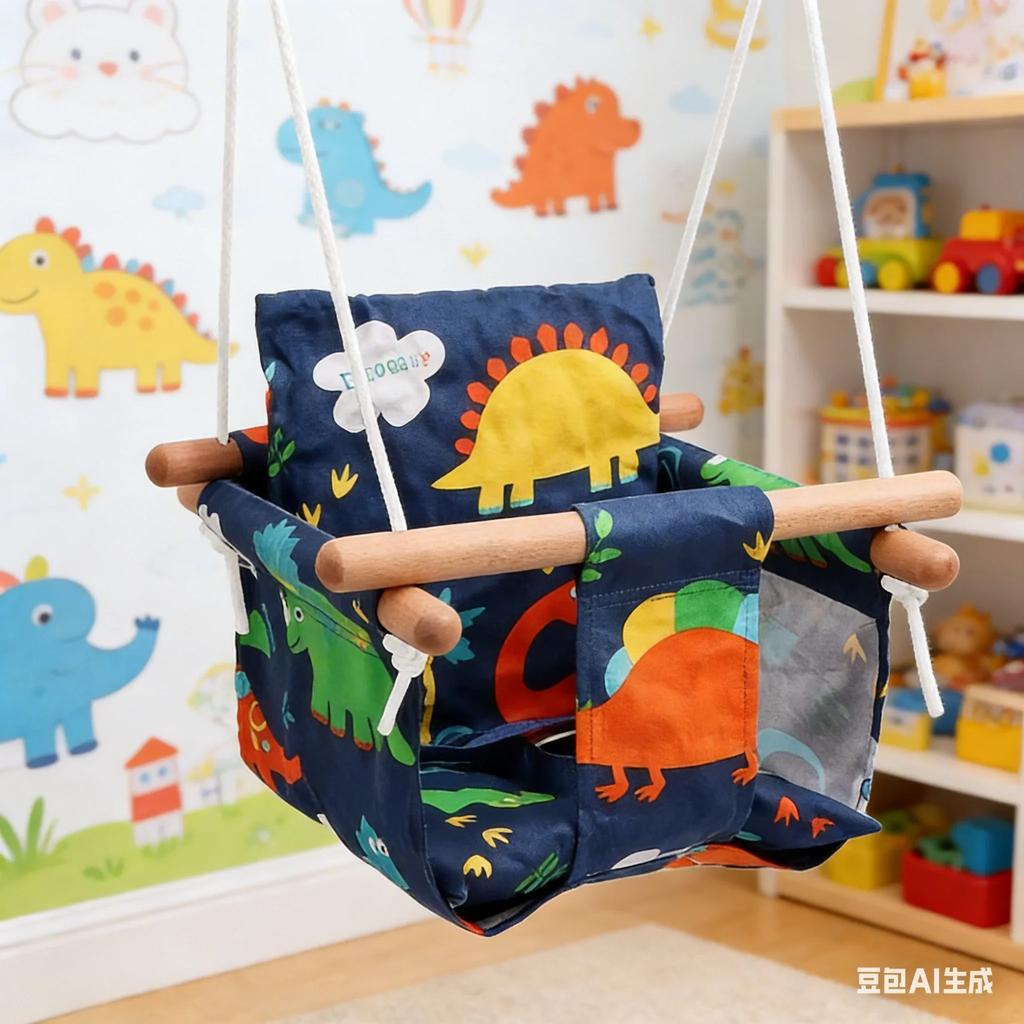 Safe Wooden Baby Rocking Chair Canvas Swing Chair Indoor Outdoor Durable Baby Swing Kindergarten Backyard Park Play Equipment