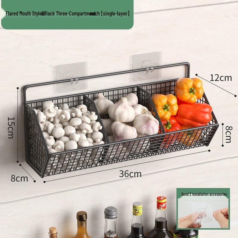 Wall-Mounted Spice Rack & Vegetables Basket with Onion, Ginger, Garlic Storage