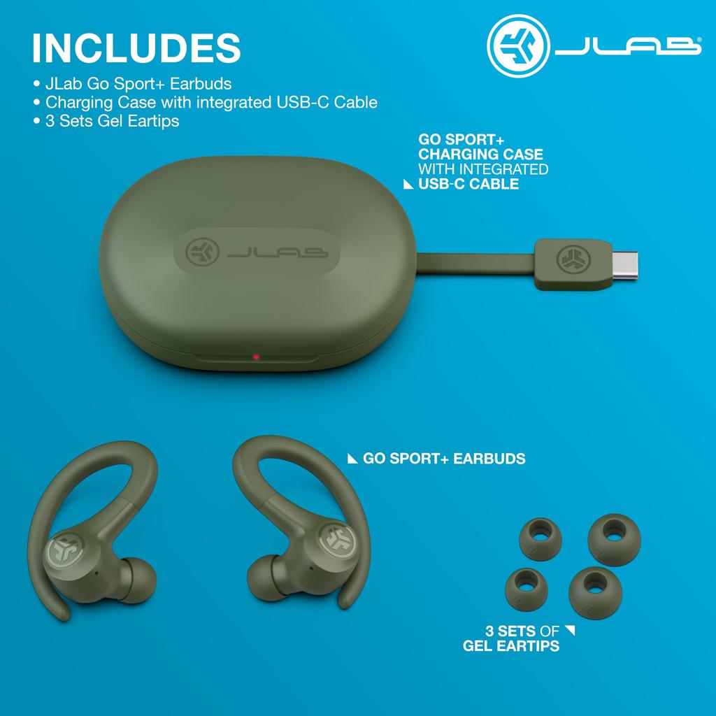 Go Sport Wireless Running Gym Ear Hard To Running External Sound Includes One Total 35 Long Earhook JLab Official 2 Year JLab Green Khaki [JLab