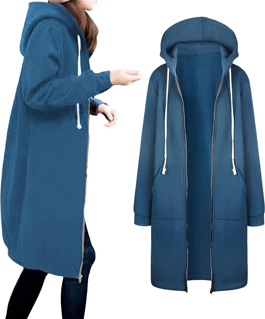 Newne Long Casual Long Solid Dark Loose Zipper Winter Zipper Front Metal Korean Long Size Women's Hoodie, Zip-Up Hoodie, Outerwear, Sleeves,