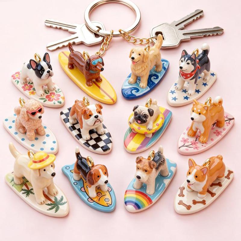 Copper Surfing Dog Hanging Ornaments Hand Painted Multiple Breeds Diy Pendant Charms For Coastal Home Decor Holiday Gifting