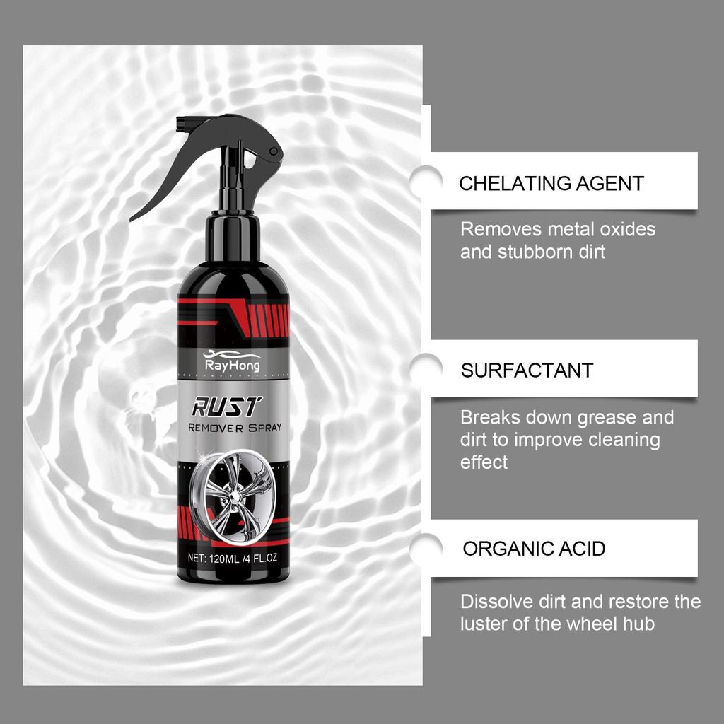 RAYHONG Rad Rostentferner und Reiniger Spray 120ml - Auto Reifen Rostentfernung, Polieren, Aufarbeiten und Reinigen - Leistungsstarker Fleckenentferner