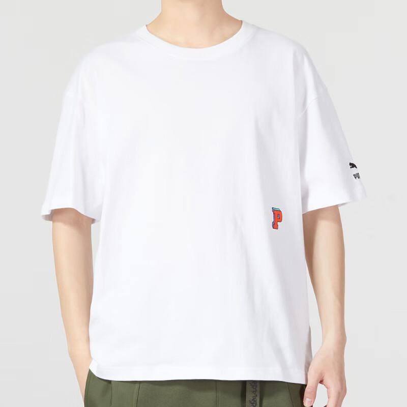 Puma American Vintage Logo Print Round Neck Pullover Short Sleeve T-Shirt With Drop Shoulders Unisex Tops White 623249-02