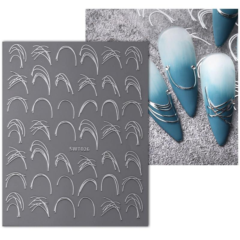 

Модные французские 3D упрощенные линии для дизайна ногтей наклейки нерегулярные линии пресс на ногтях наклейки маникюр украшения своими руками серебряный