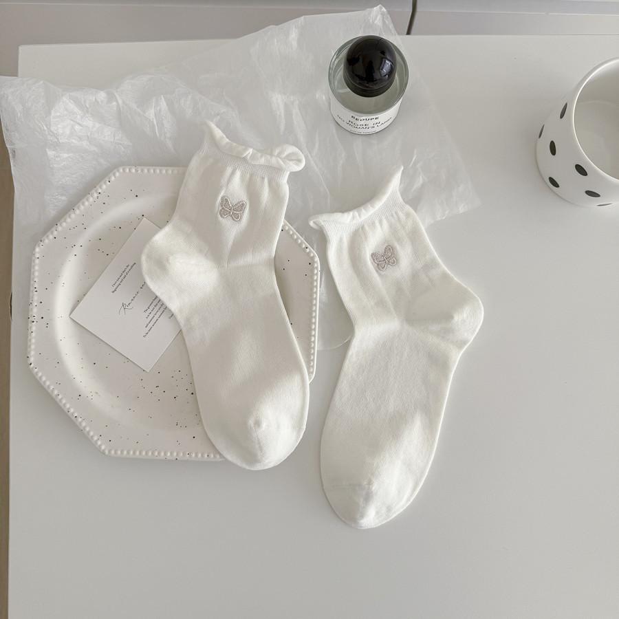 

Женские весенне-осенние сетчатые носки до середины икры с вышивкой в виде бантика, женские корректирующие модные носки, послеродовые носки с отворотом 1 pair молочный белый