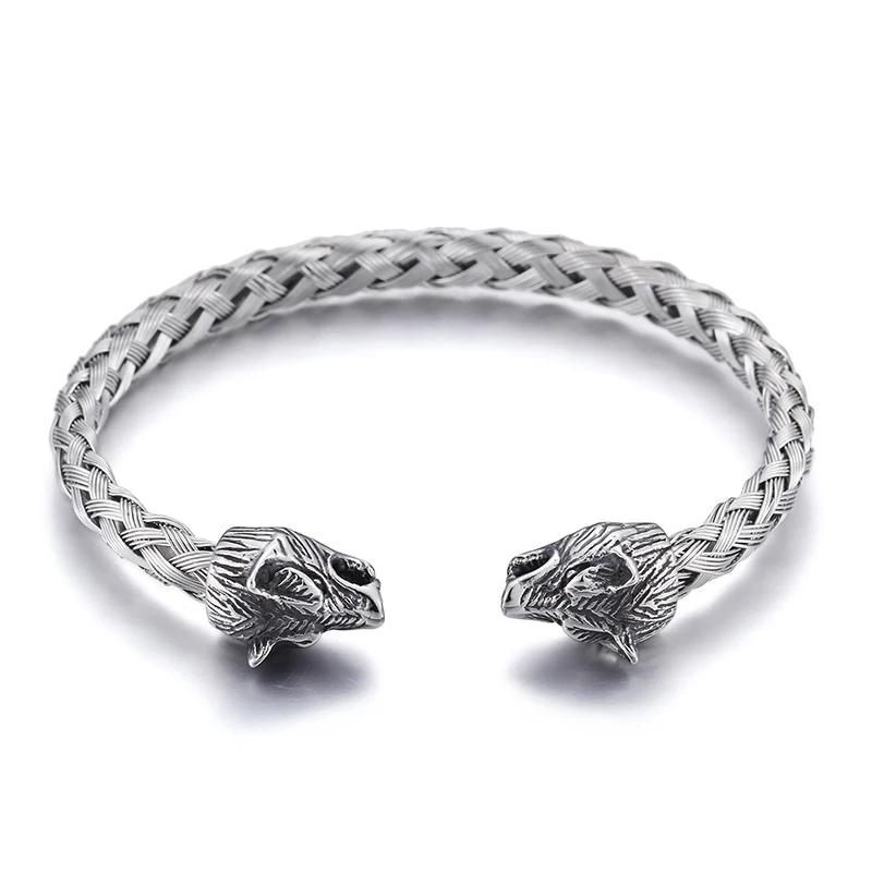 Kalen Viking Animal Bangles Vintage Black Wolf Head Men's Stainless Steel Bracelet Nordic Party Jewelry Gift Charms Accessories