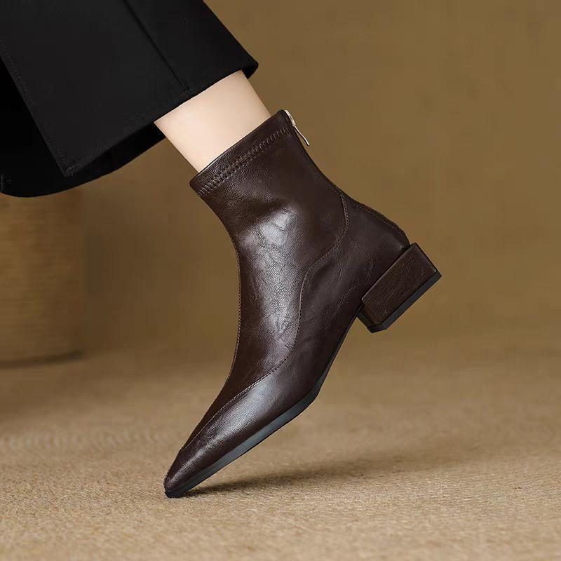 Design pointed fashion thin boots year casual single shoes commuting niche thick heel short boots