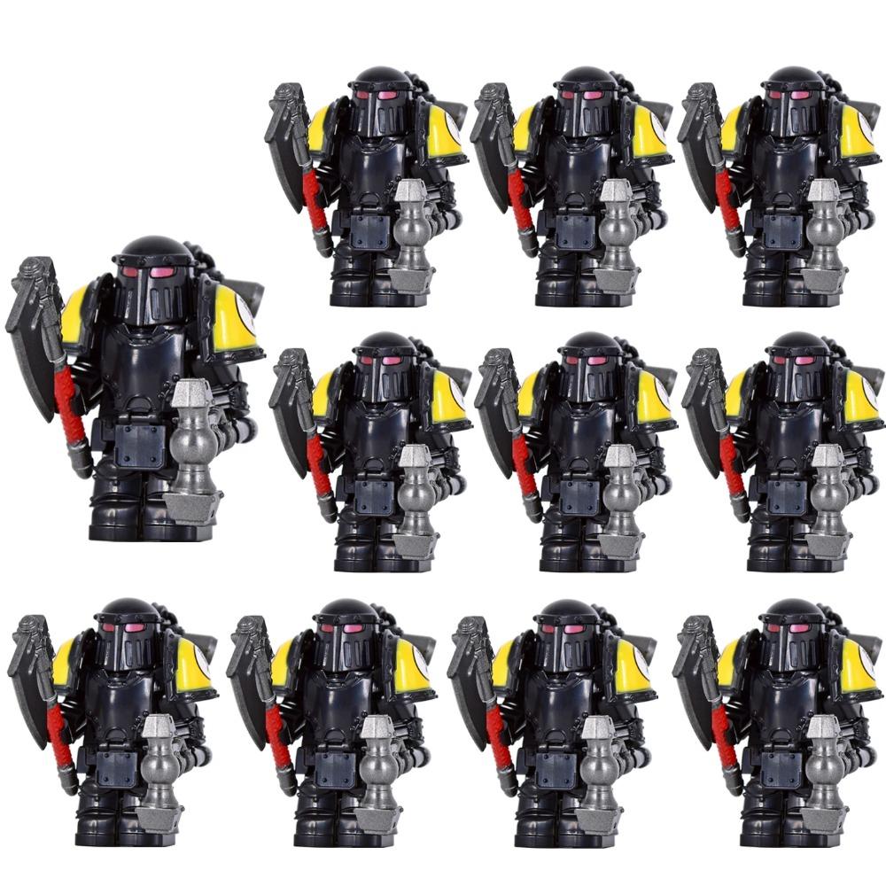 11pcs Medieval Soldiers Mini Action Knights Bracket Model Figures Weapons Robots Mecha Building Blocks Bricks Toy