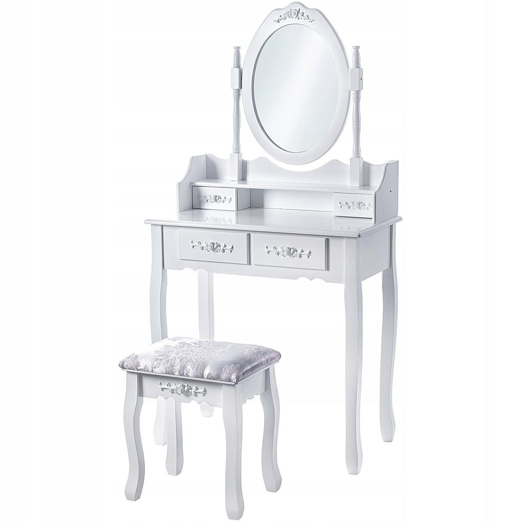 KADAX Măsuță de toaletă Cosmetică Pentru machiaj Cu oglindă Led + Taburet Albă 75x147cm