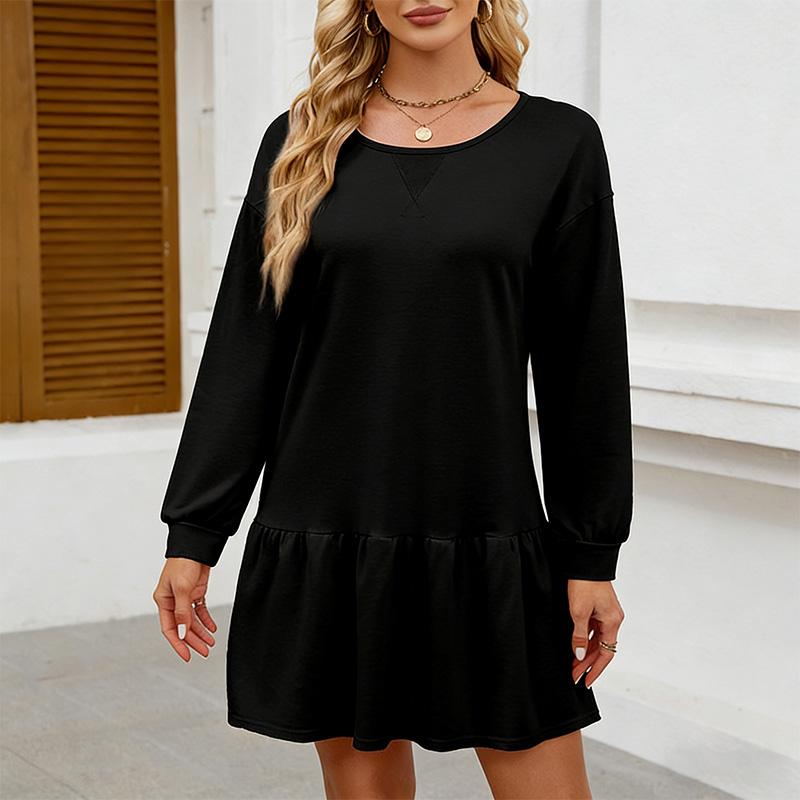 Women's Cross Neck Long Sleeve Sweatshirt Dress Casual Loose Fit Lounge Wear Hoodie Dress